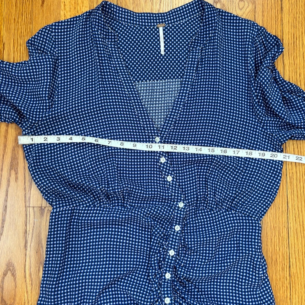 Free People boho rippa ruffle sleeve button up V-nek blue white gingham dress XL - Picture 14 of 16